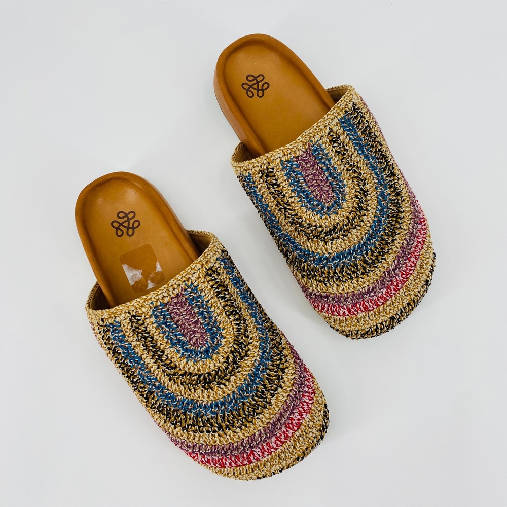 The Sak Mules Women 7 Multi Color Crochet Straw Slip On Shoes